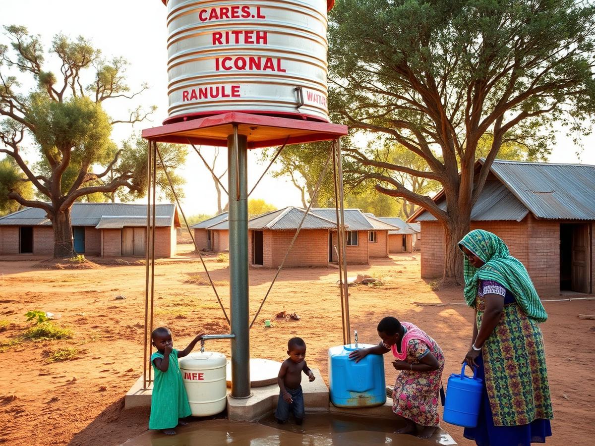 Rural water supply tower serving a Kenyan community